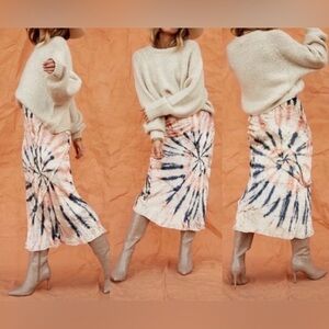 Free People Spiral Tie-Dye Midi Skirt in Peach, Navy & Cream